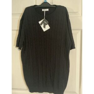 Runcati Mens Black Cable Knit Short Sleeve Sweater Crew Neck PQ7158 XL NWT